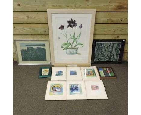 Graham Rust, contemporary, botanic limited edition print, 91/250, signed in pencil, together with another, interior of Theatr
