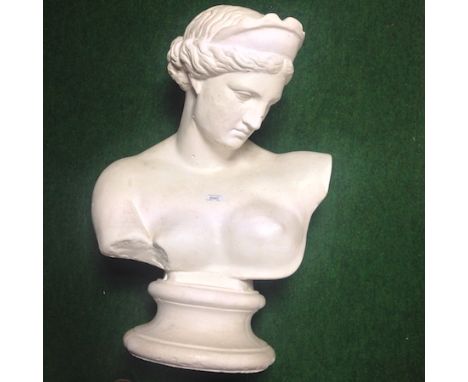 A classical style plaster portrait bust, on a socle base, 70cm