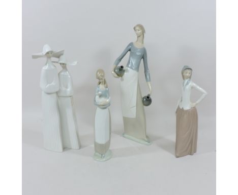 A collection of four various Lladro and Nao figures of ladies, tallest 40cm, together with Wedgwood Jasperware and Lilliput L