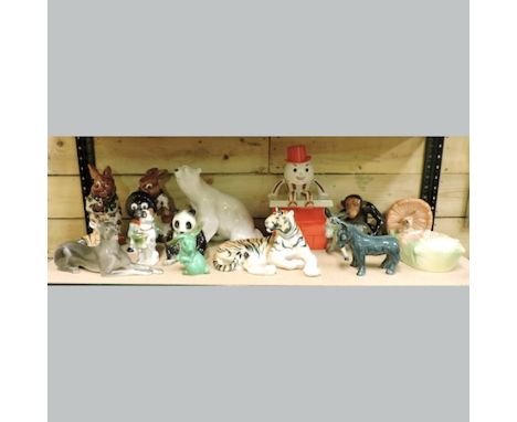 A collection of animal figures, to include a Sylvac monkey