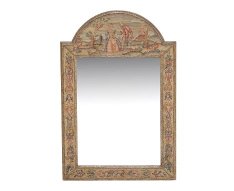 A giltwood and tapestry framed wall mirror in 17th century style, 20th century  A giltwood and tapestry framed wall mirror in