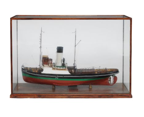 A scale model of a steam tug, 20th century, by Riches Models, UK, in 1:48 scale, the brass plaque stating 'Built 1924 by Coch