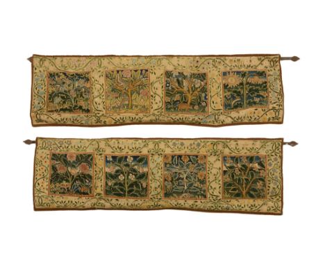 A matched pair of gros and petit point wool tapestry panels  A matched pair of gros and petit point wool tapestry panels  , 1