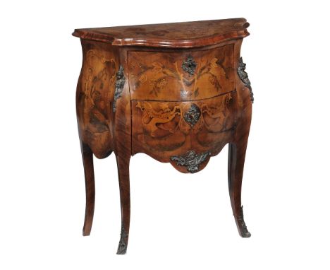 A Continental walnut and marquetry serpentine commode , late 19th century  A Continental walnut and marquetry serpentine comm
