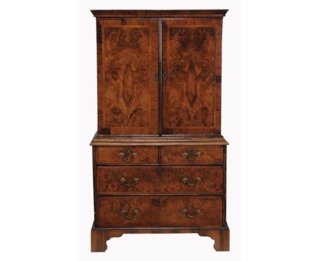 A walnut and burr walnut cabinet on chest, circa 1735 and later  A walnut and burr walnut cabinet on chest,   circa 1735 and 