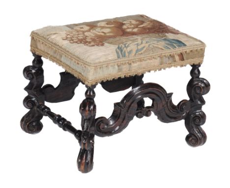 A walnut and painted stool in Charles II style, circa 1660 and later  A walnut and painted stool in Charles II style,   circa
