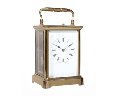 A French gilt-metal Corniche case carriage clock  A French gilt-metal Corniche case carriage clock,   the two-train movement 