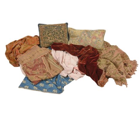 An 18th century needlework fragment, made into a curtain  An 18th century needlework fragment,   made into a curtain, decorat