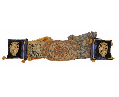 Three tapestry covered cushions, the panels 17th century and later  Three tapestry covered cushions,   the panels 17th centur