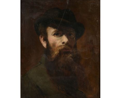 German School, late 19th Century - Portrait [self-portrait?] Oil on panel Indistinctly inscribed and dated upper left, furthe