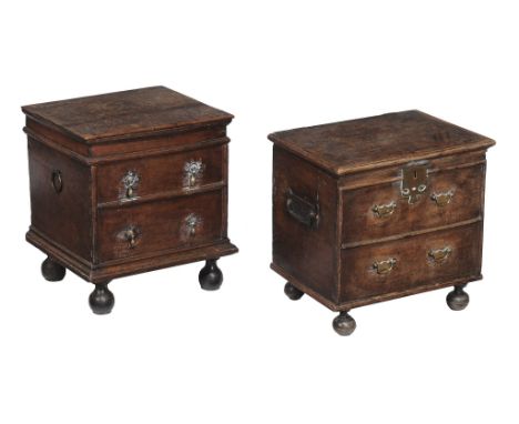 An oak box commode , early 18th century, the hinged lid opening to removable...  An oak box commode  , early 18th century, th