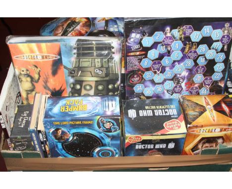 Two boxes of mixed Doctor Who collectables, to include sonic screwdriver pen, Doctor Who car etc 