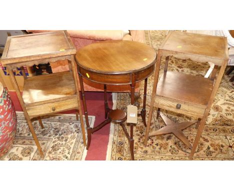 An Edwardian mahogany circular occasional table, on ring turned supports, dia.49cm; together with two 19th century mahogany t