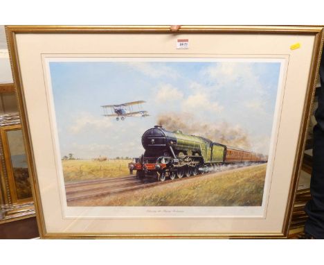 John Young (1930-2015) - Chasing the Flying Scotsman, limited edition lithograph signed in pencil by the artist and numbered 