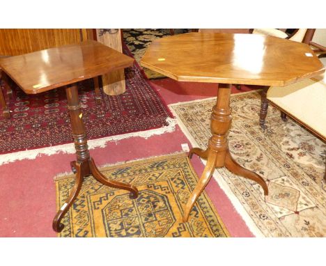 A Regency mahogany octagonal tilt-top pedestal tripod table, raised on umbrella supports, length 65.5cm; together with a Rege