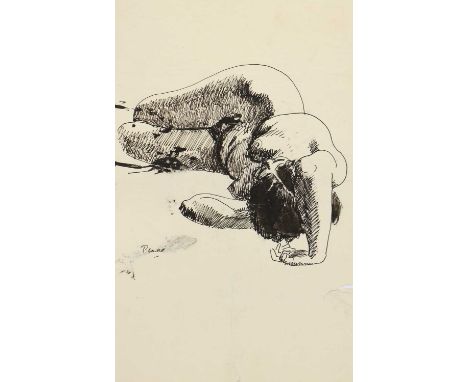 *Mervyn Peake (1911-1968) Study of a nude lying down signed 'Peake' l.l., pen and ink 40 x 44cm, unframed Provenance: From th