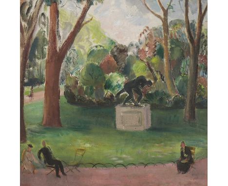 Sylvia St George (1881-1950) Figures in a park oil on board 46 x 46cmCondition report: Pinholes to left corners. Some light s