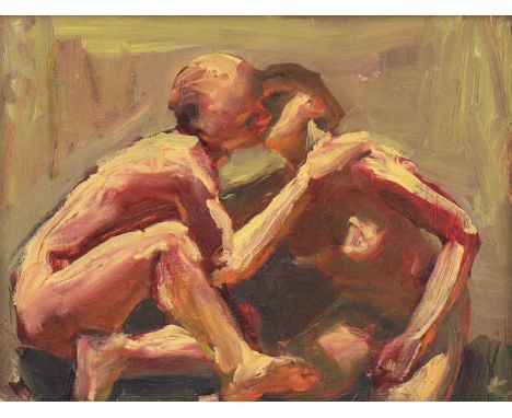 British School, 20th century Nude couple signed in initials 'KS' l.r., oil on board 21 x 27cmCondition report: Light surface 
