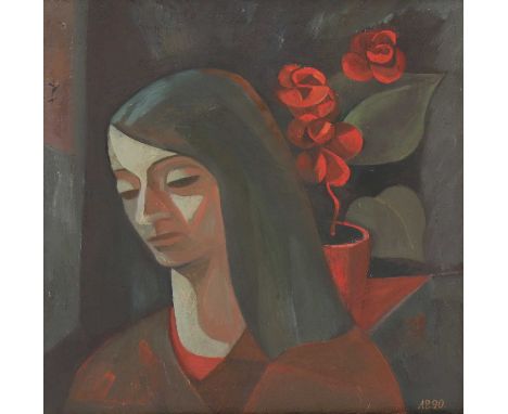Vladimir Lunevski (Russian, b.1949) Portrait of a girl inscribed l.r., signed in Cyrillic, inscribed and dated '1989' verso, 