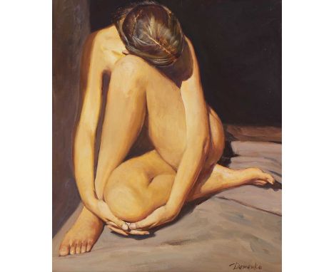Anatoli Demenko (Ukrainian, contemporary) 'Model seated' signed 'Demenko' l.r., oil on canvas 60 x 49.5cmCondition report: Ap