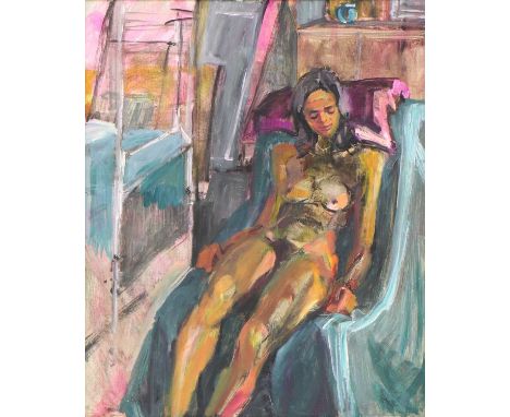 *Sylvia Bergin Rowley (1904-1999) Nude sleeping in a green chair oil on board 61 x 51cm *Artist's Resale Right may apply to t