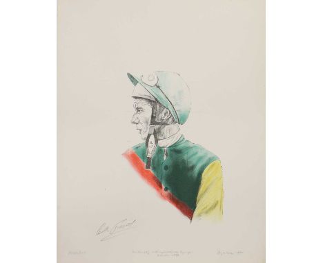*Bryan Organ (b.1935) 'Six British Jockeys' six lithographs, each signed and dated 'Bryan Organ 1974' in pencil l.r. and insc