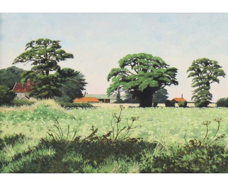 *Christopher Compton Hall (1930-2016) 'Carrot Field, Briningham Norfolk' signed and dated 'C.C. Hall 1977' l.r., oil on board