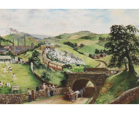 Fred Wilde (1910-1986) 'The Little Green Train' signed 'Fred Wilde' and inscribed as titled verso, oil on canvas 46 x 66cmCon
