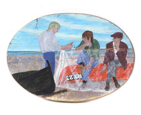 *Laetitia Yhap (b.1941) 'Basin and Oxo watching Paul fitting up a net' signed 'Laetita Yhap', inscribed as titled and dated '
