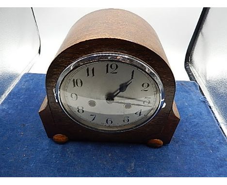 Oak Cased Mantle Clock with key and pendulum