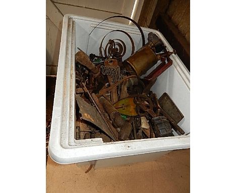 Box of tools etc including Primus Blow Lamp