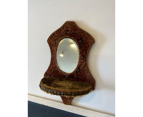 1880's mirrored wall sconce  with velvet surround and beveled mirror 