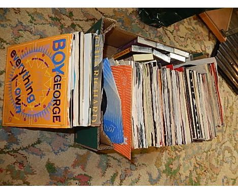 Box of 45's to include Rolling Stones, Queen plus Marc Bolan poster and others