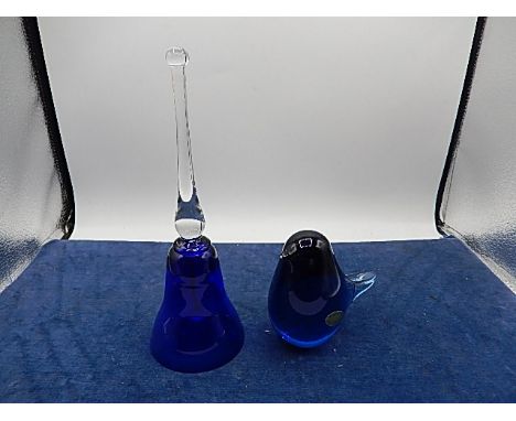 Wedgewood signed glass penguin and glass bell