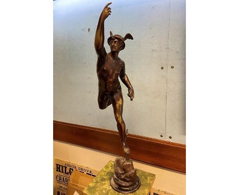 Bronze statue of Mercury Hermes, God of travel, profit and trade, messenger of the Gods,  73cm high bronze figure is missing 