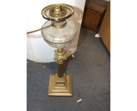 Victorian Adjustable Height Oil Lamp converted to electric. Inscription " LET YOUR LIGHT SO SHINE BEFORE MEN "  CLARA &amp; C