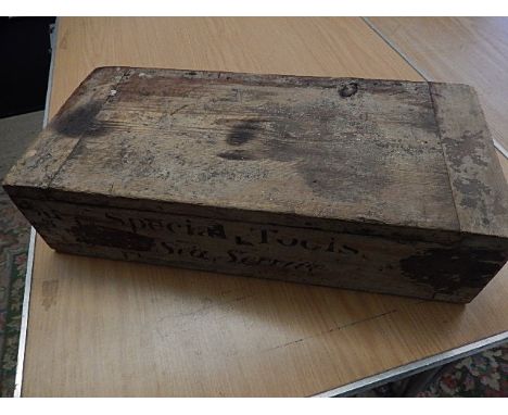 Antique Pine Box " Special Tools Sea Service " . RCWD 1864 on box edge with military broad arrow. Hinges stamped B ? Walters 