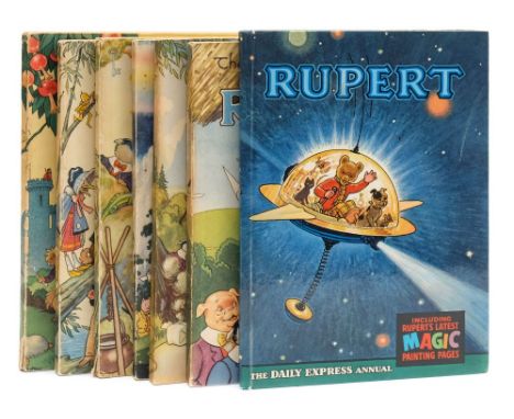 RUPERT ANNUALS : 1943, 44, 45, 46, 47, 48. A run of six annuals, all in original pictorial card covers. With - 1966 hardback 