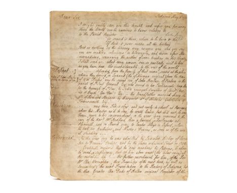 BORLASE, William : 1696 - 1772, Cornish naturalist, antiquary, geologist, and Rector of Ludgvan : eight page manuscript lette