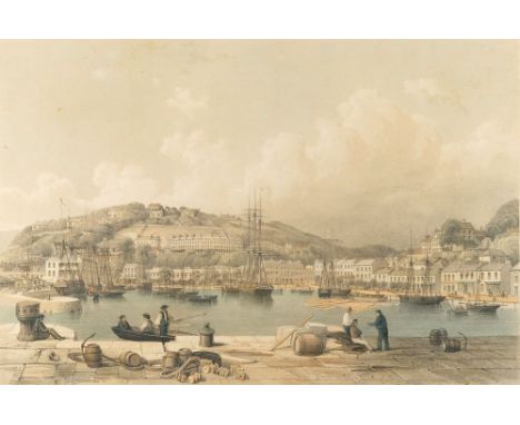 TORQUAY : ' Torquay from Waldon Hill,' hand coloured lithograph, 335 x 215  mm, f & g, W. Spreat, c1840s ? With three other l