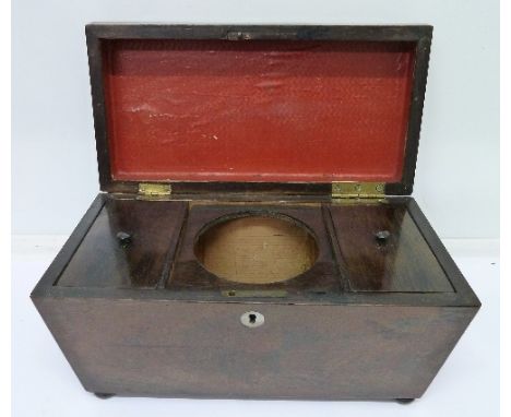 A rosewood sarcophagus tea caddy, a/f, width 30cm