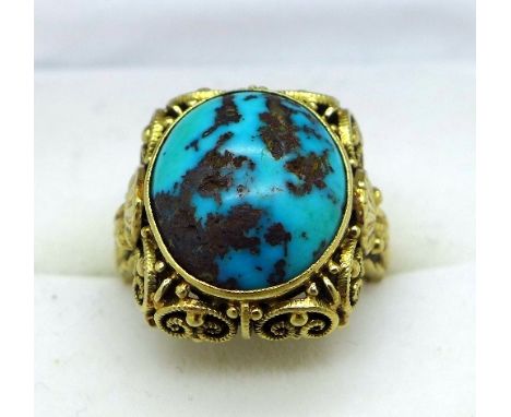 A 14ct gold and turquoise ring, weight 7.2g, size K