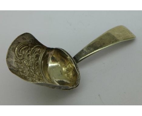 A George III silver caddy spoon, London 1805, a/f