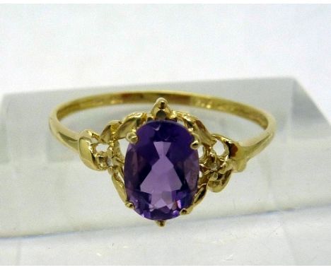 A 9ct gold, amethyst and diamond ring, weight 1g, size N