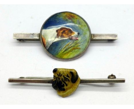 Two silver and enamel brooches