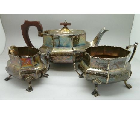 A three piece plated tea service by H. Bros.