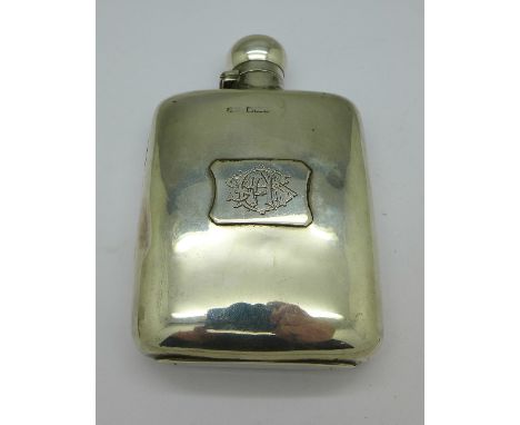 A silver flask, weight 112g