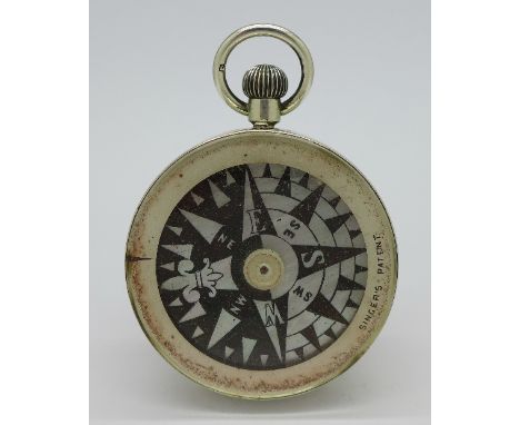 A Victorian silver desk compass/barometer, Singer's Patent, London 1881