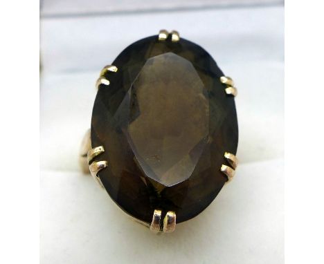 A 9ct gold, stone set ring, weight 12g, size P, stone size 24mm x 17mm