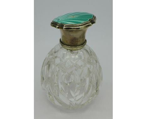A silver and enamel topped scent bottle, a/f